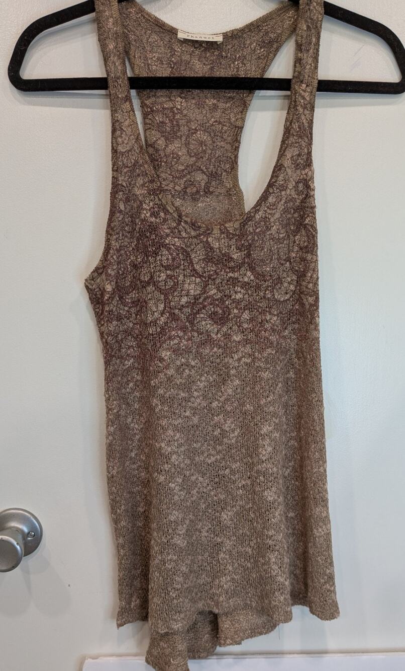 Fairycore Grunge Sheer Open Knit Racerback Tank Top Brown Space Dye Boho small